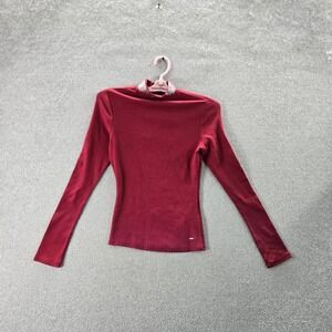 GUESS Women Shirt XS Red Turtleneck Rhinestone Pullover